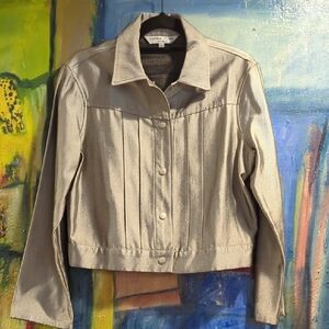 Trina Turk Los Angeles Silver Waist Length Snap Closure Collared Jacket- Size Lg